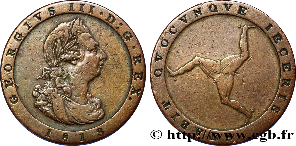 ISLE OF MAN 1 Penny Georges III 1813  VF 