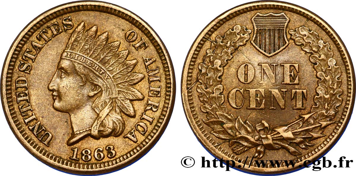 VEREINIGTE STAATEN VON AMERIKA 1 Cent tête d’indien 2e type 1863  VZ 