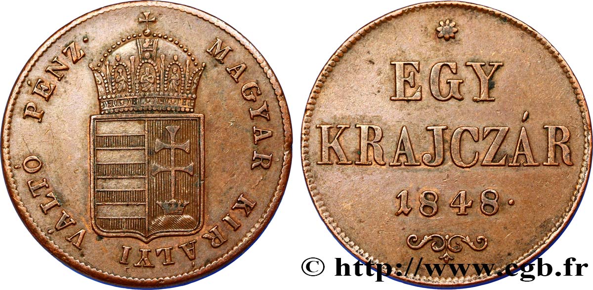 HUNGARY 1 Krajczar monnayage de la guerre d’indépendance 1848  AU 