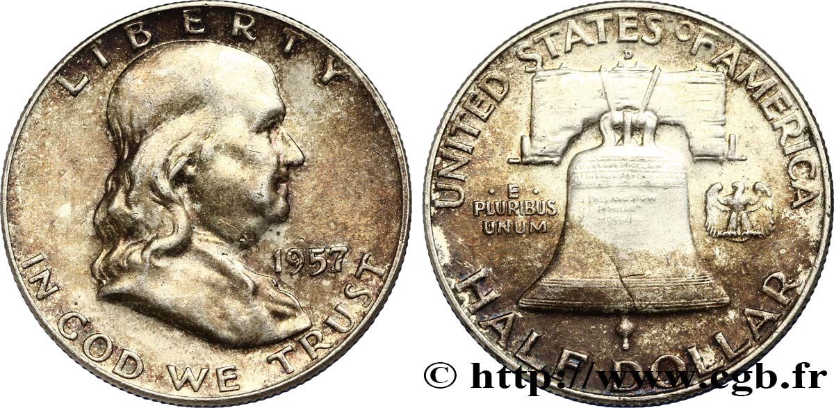 UNITED STATES OF AMERICA 1/2 Dollar Benjamin Franklin 1957 Denver XF 