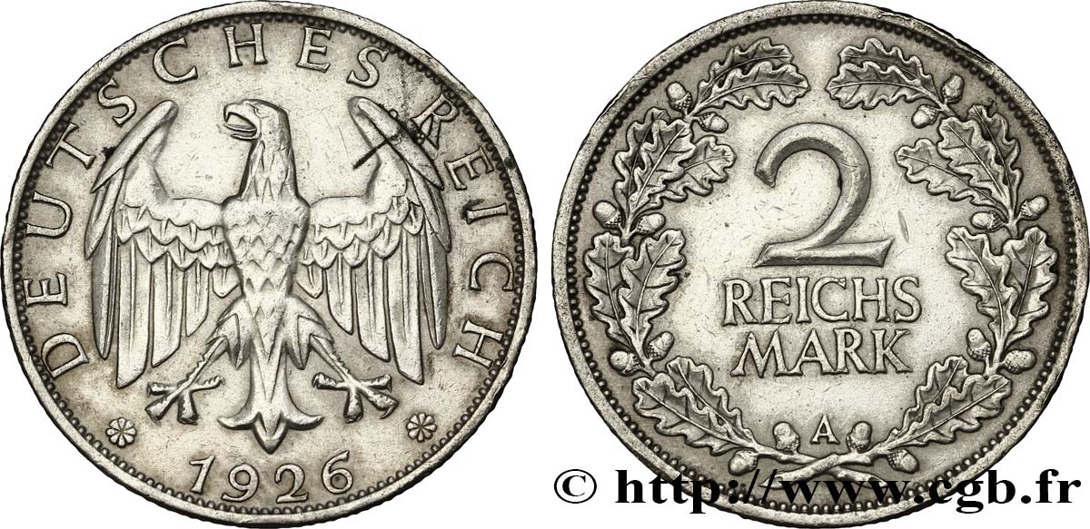 DEUTSCHLAND 2 Reichsmark aigle 1926 Berlin SS 