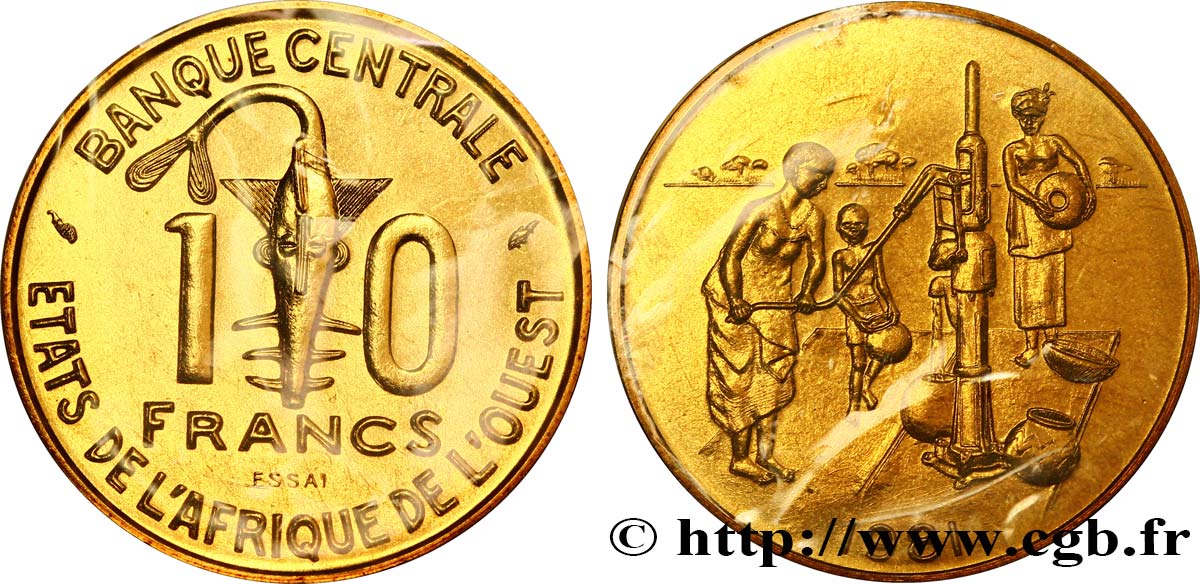 STATI DI L  AFRICA DE L  OVEST Essai de 10 Francs masque / femme et enfants au puits 1981 Paris FDC 
