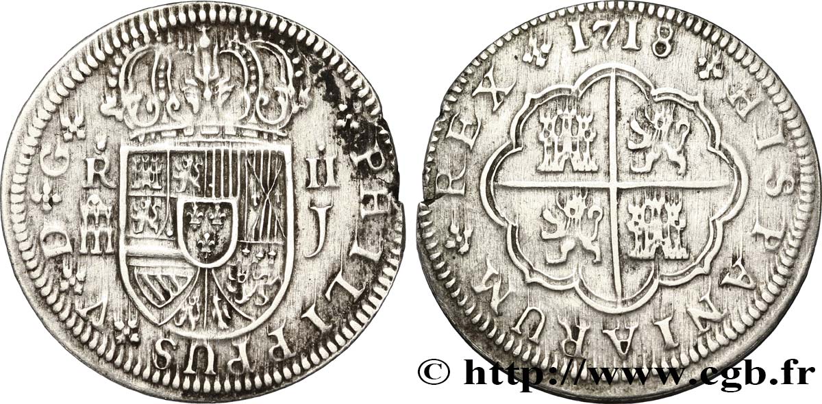 SPAIN 2 Reales 1718 Jubia XF 
