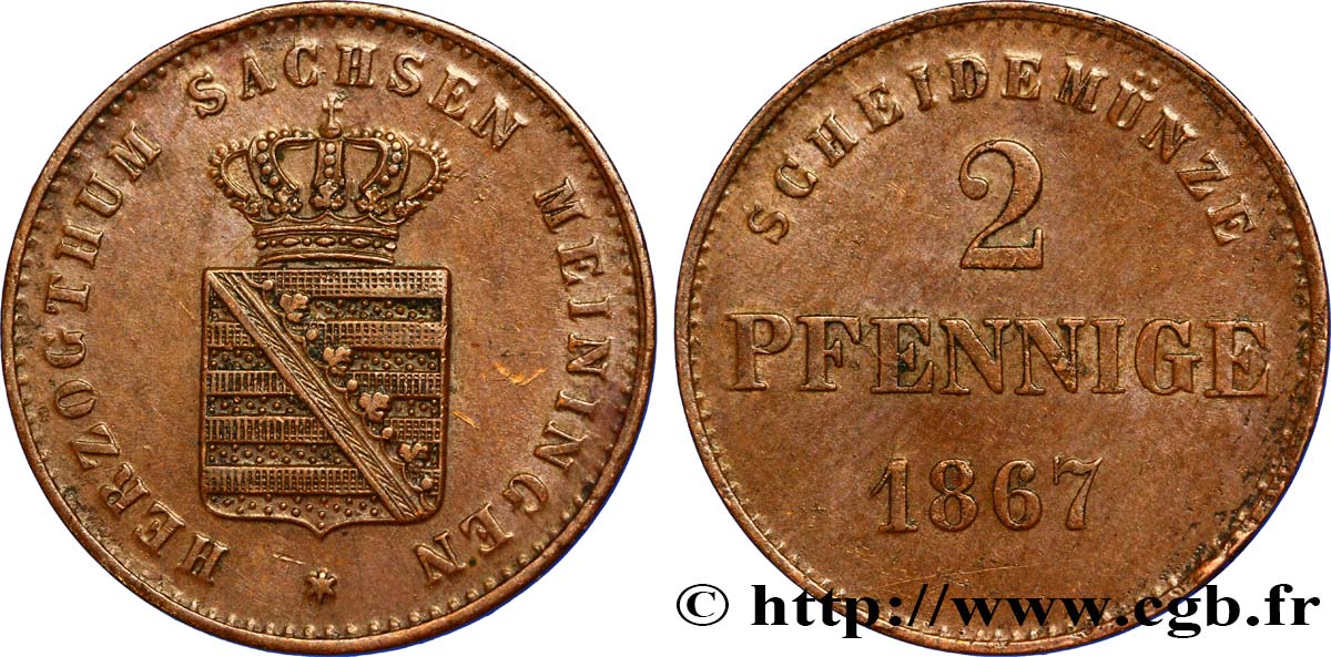 GERMANY - SAXE-MEININGEN 2 Pfennige 1867  AU 