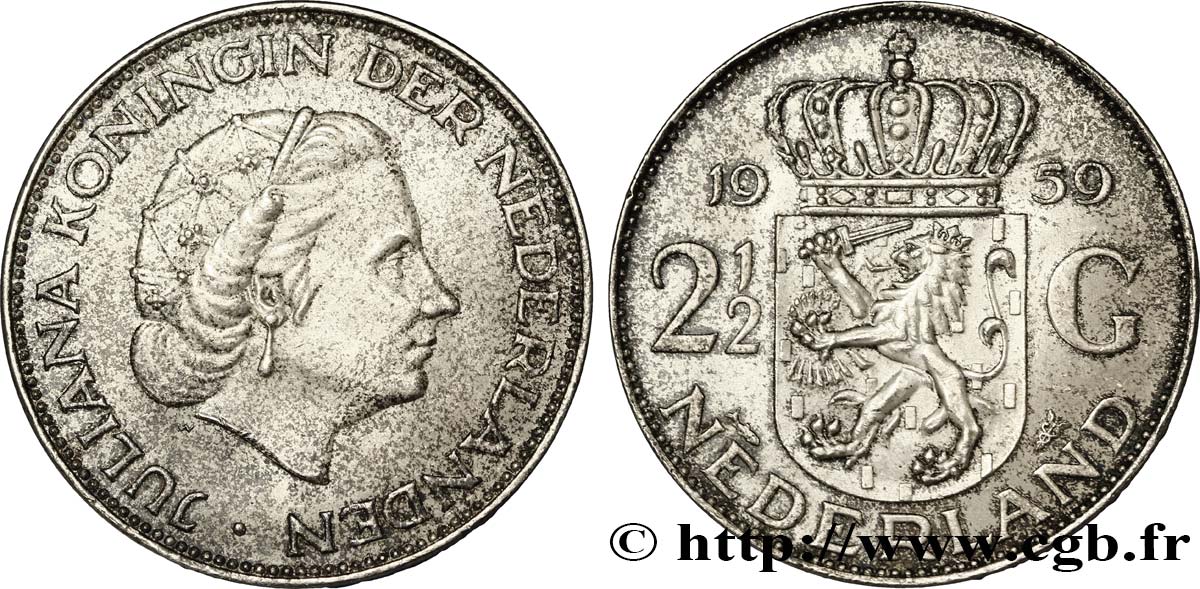 PAíSES BAJOS 2 1/2 Gulden Juliana 1959 Utrecht EBC 