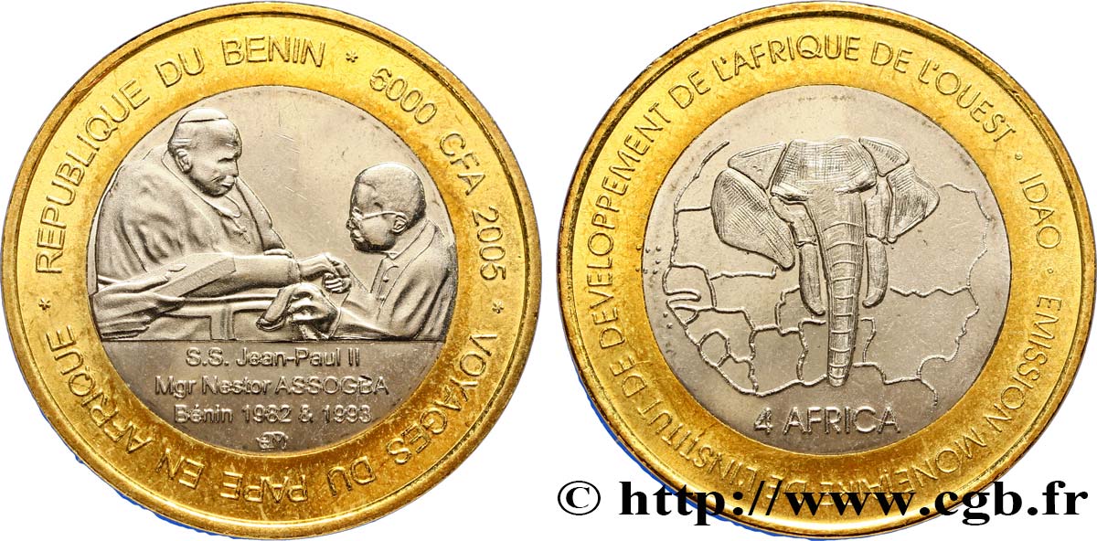 BENIN 6000 Francs CFA Visite du Pape 1993  SPL 