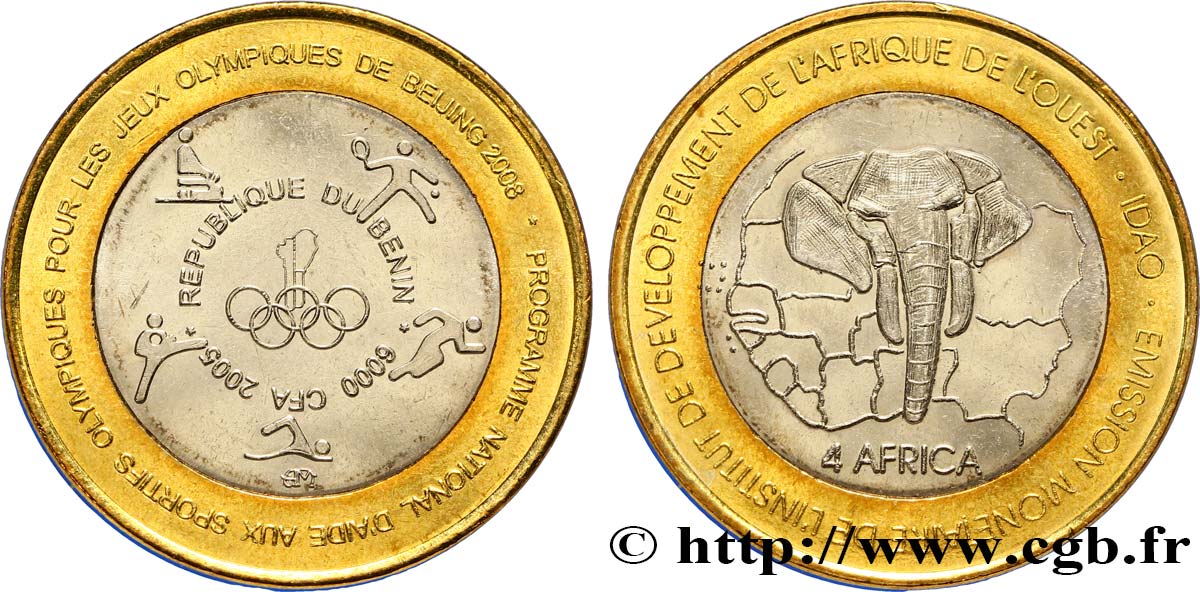 BENIN 6000 Francs Programme d’aide Jeux Olympiques de Beijing 2008 2005  AU 