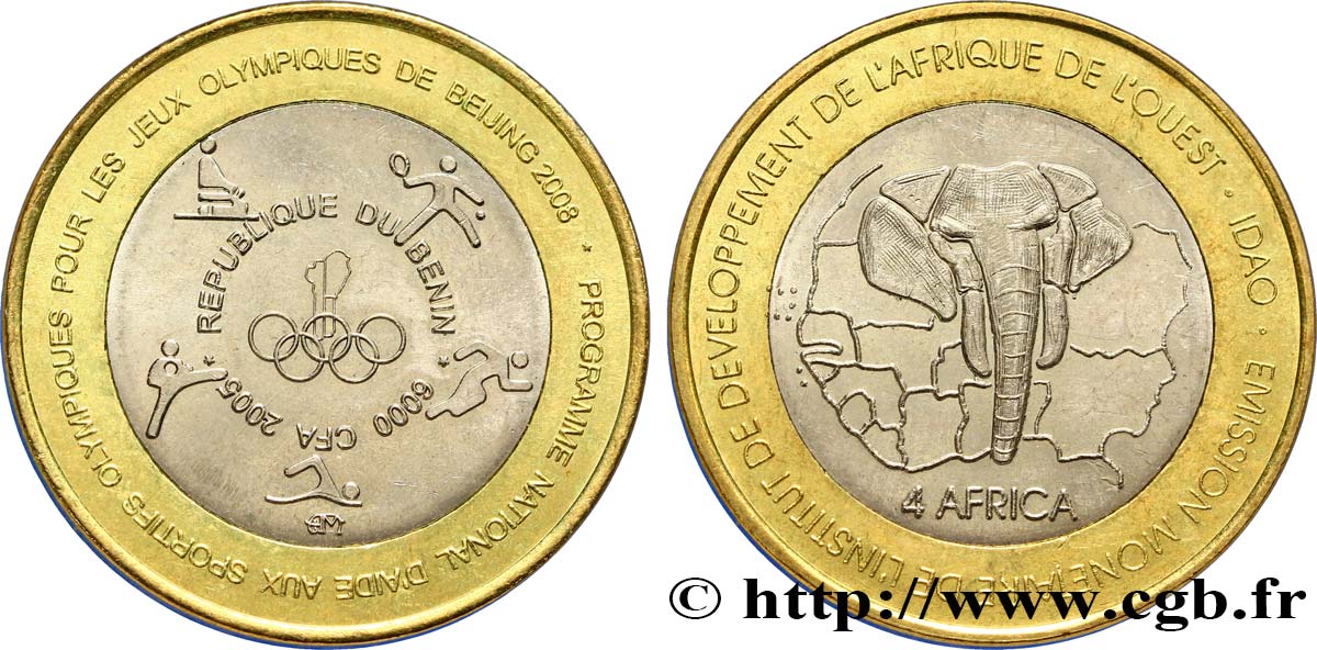 BENIN 6000 Francs Programme d’aide Jeux Olympiques de Beijing 2008 2005  AU 