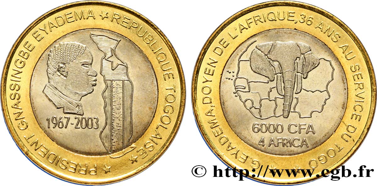 TOGO 6000 Francs Président Eyadema 2003  SC 
