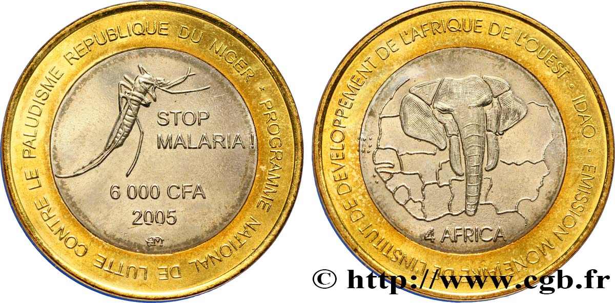 NIGER 6000 Francs CFA lutte contre le paludisme 2005  VZ 