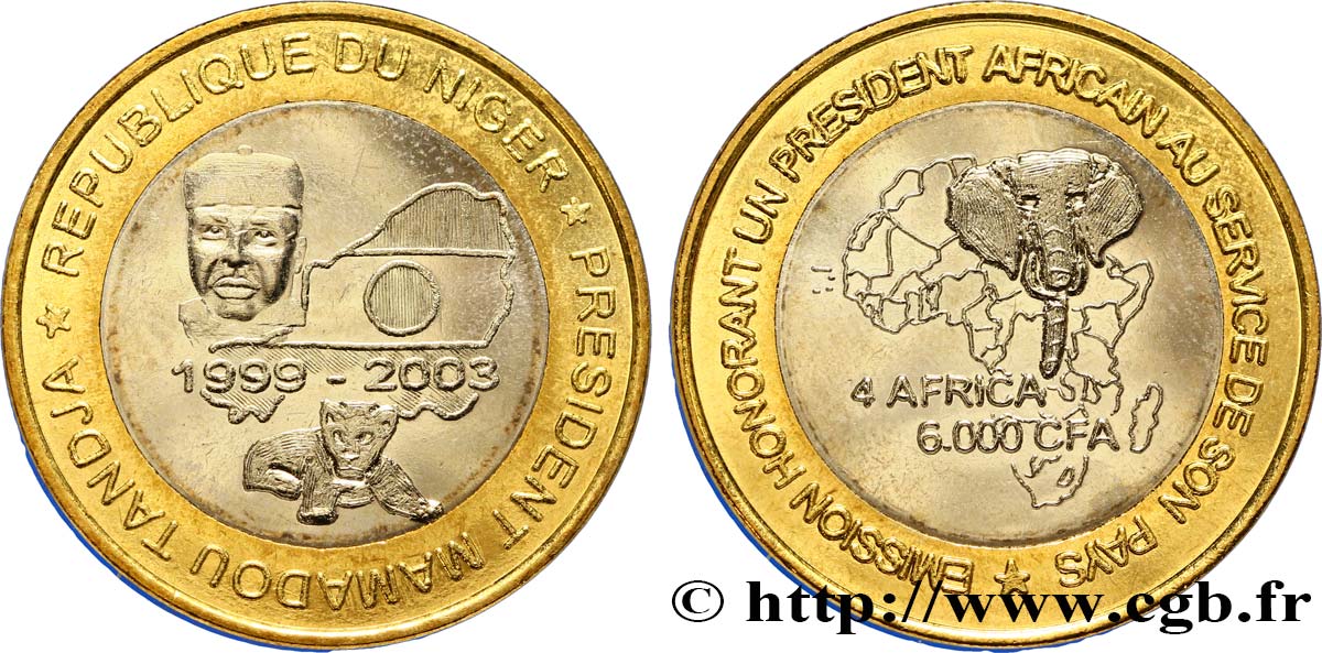 NIGER 6000 Francs Président Mamadou Tandja 2003  VZ 
