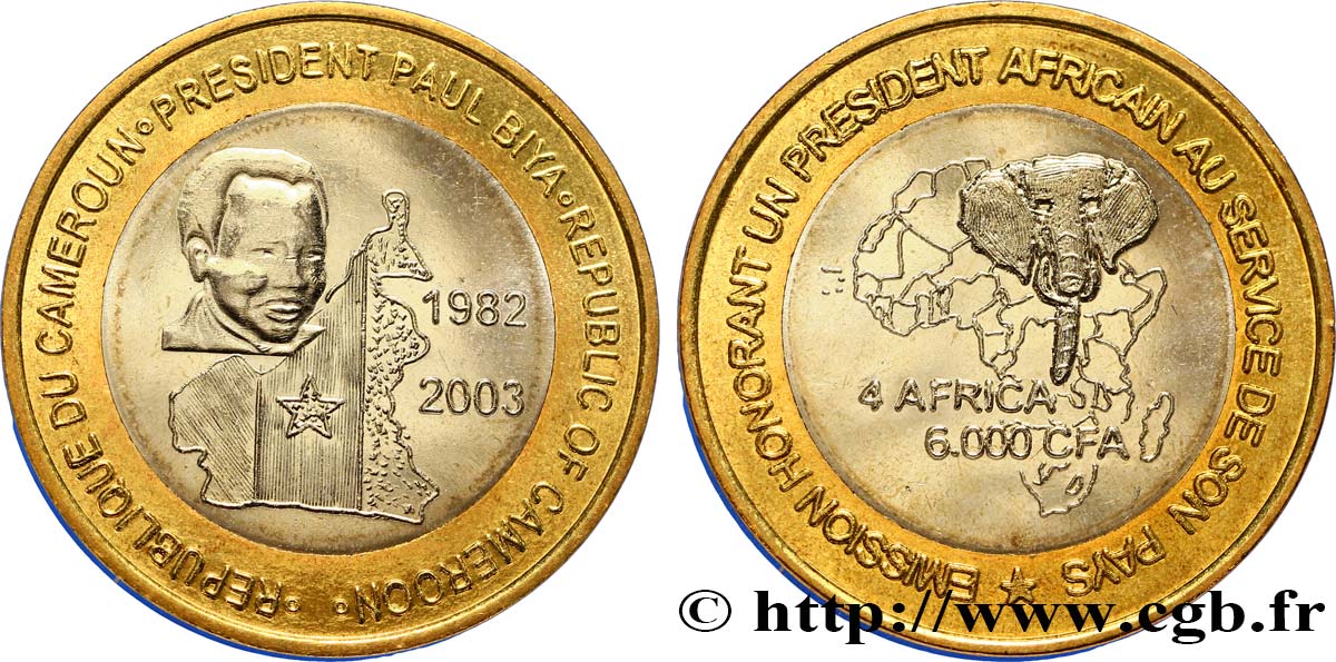 CAMEROUN 6000 Francs Président Paul Biya 2003  SPL 