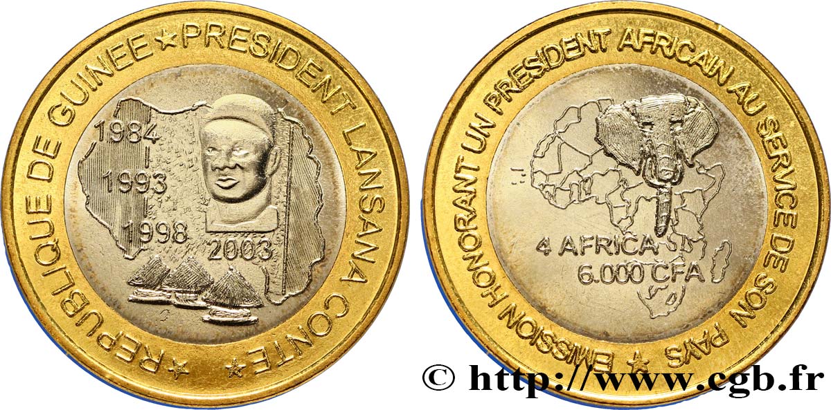 GUINÉE 6000 Francs Président Lansana Conté 2003  SPL 