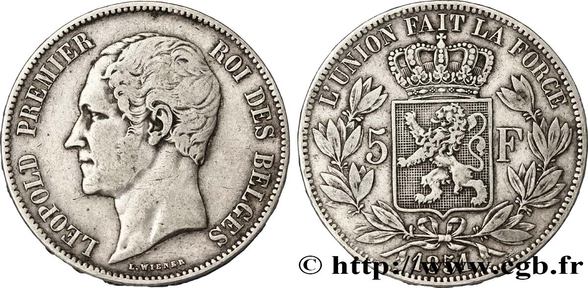 BELGIEN 5 Francs Léopold Ier 1851  fSS 