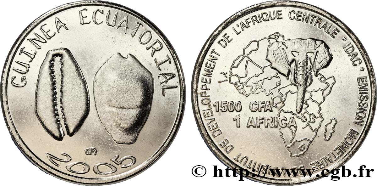 ÄQUATORIALGUINEA 1500 Francs CFA Cauris 2005  fST 