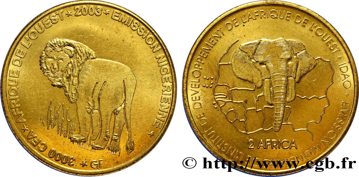 NIGER 3000 Francs CFA lion 2003  SPL 