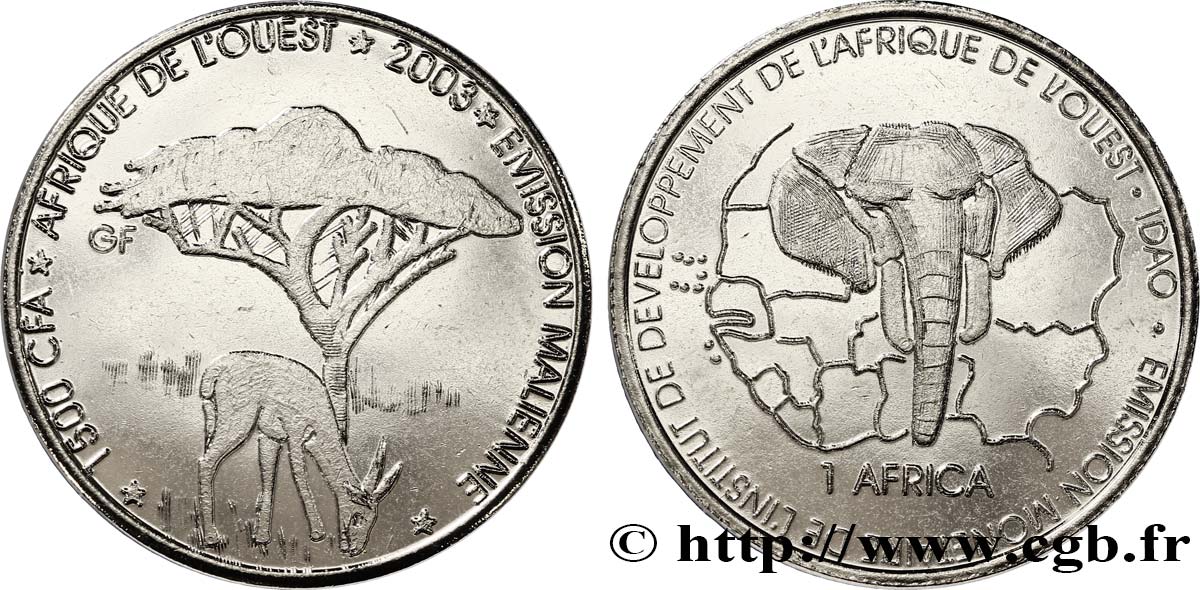 MALI 1500 Francs CFA gazelle 2003  MS 