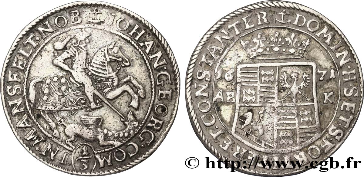 ALEMANIA - MANSFELD 1/3 de Thaler au nom de Jean-Georges III 1671 Eisleben BC+ 