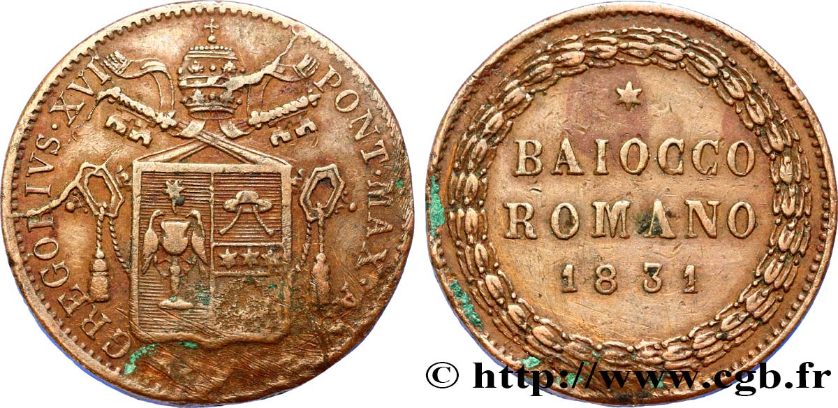 VATICAN AND PAPAL STATES Baiocco Grégoire XVI 1831 Rome XF 