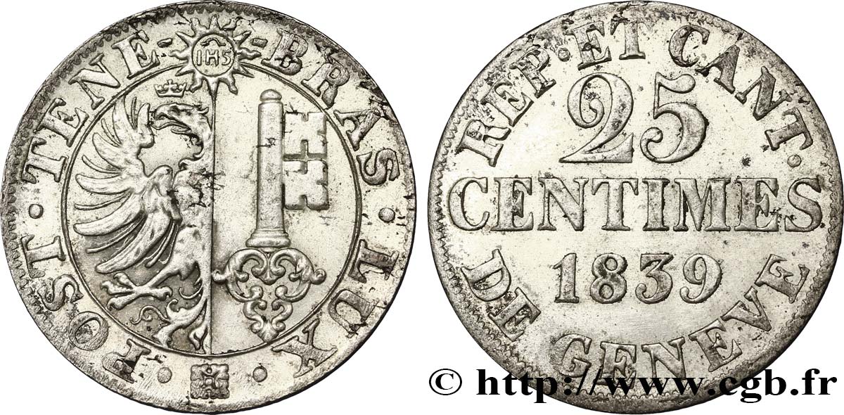 SWITZERLAND - REPUBLIC OF GENEVA 25 Centimes - Canton de Genève 1839  MS 