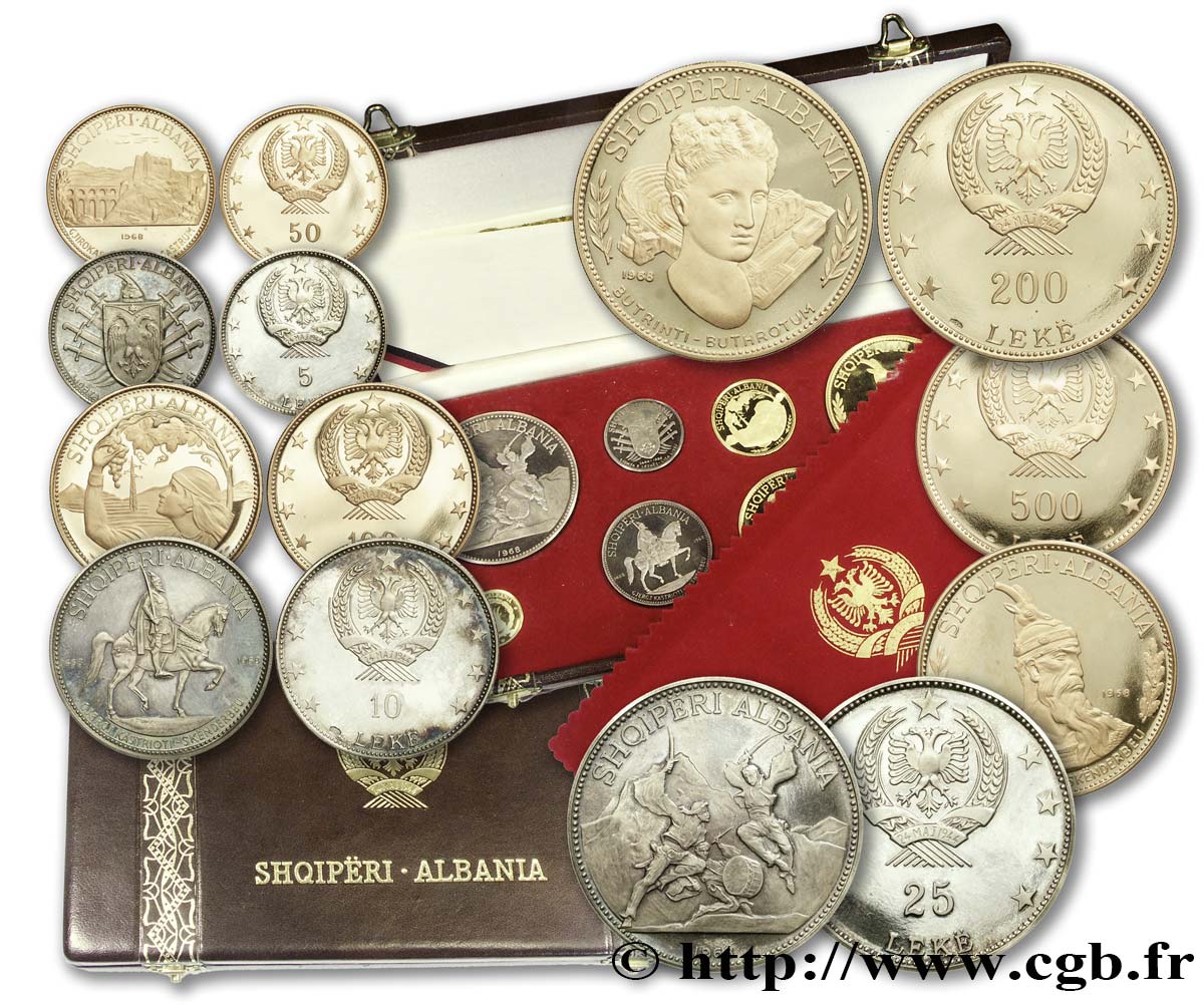 ALBANIA Série de cinq monnaies en or et de trois en argent 1968  MS64 