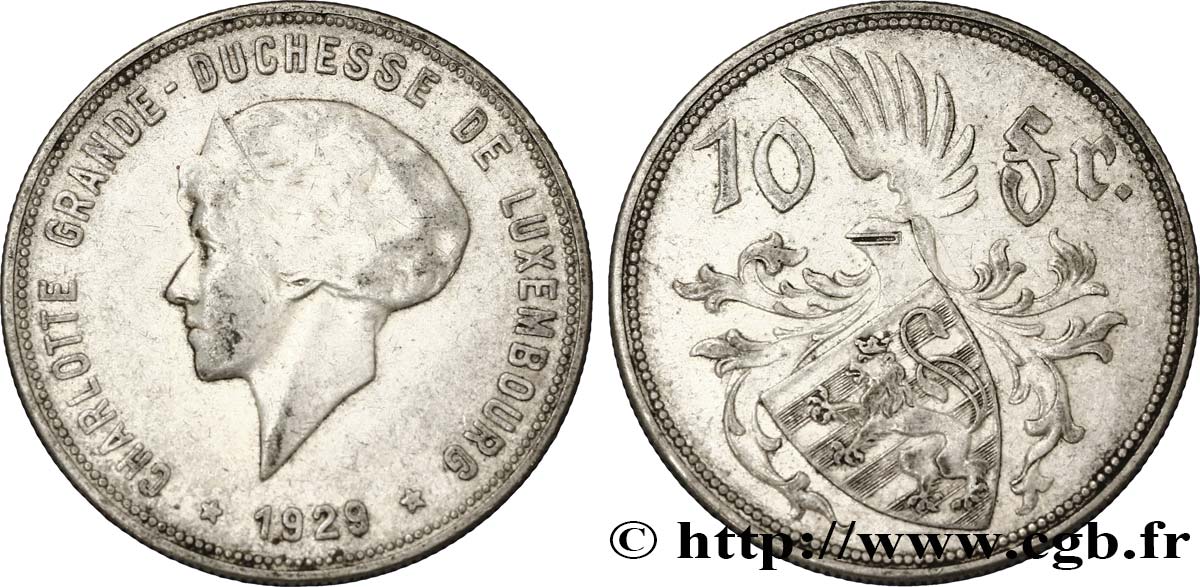 LUXEMBURGO 10 Francs Princesse Charlotte 1929  BC+ 