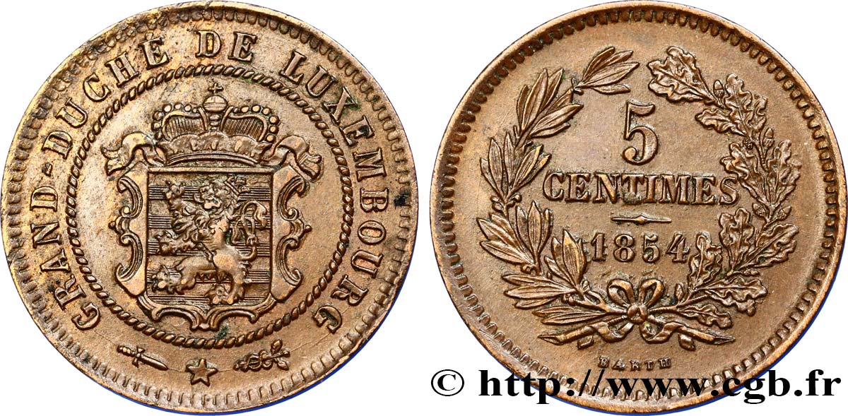 LUXEMBURG 5 Centimes 1854 Utrecht VZ 