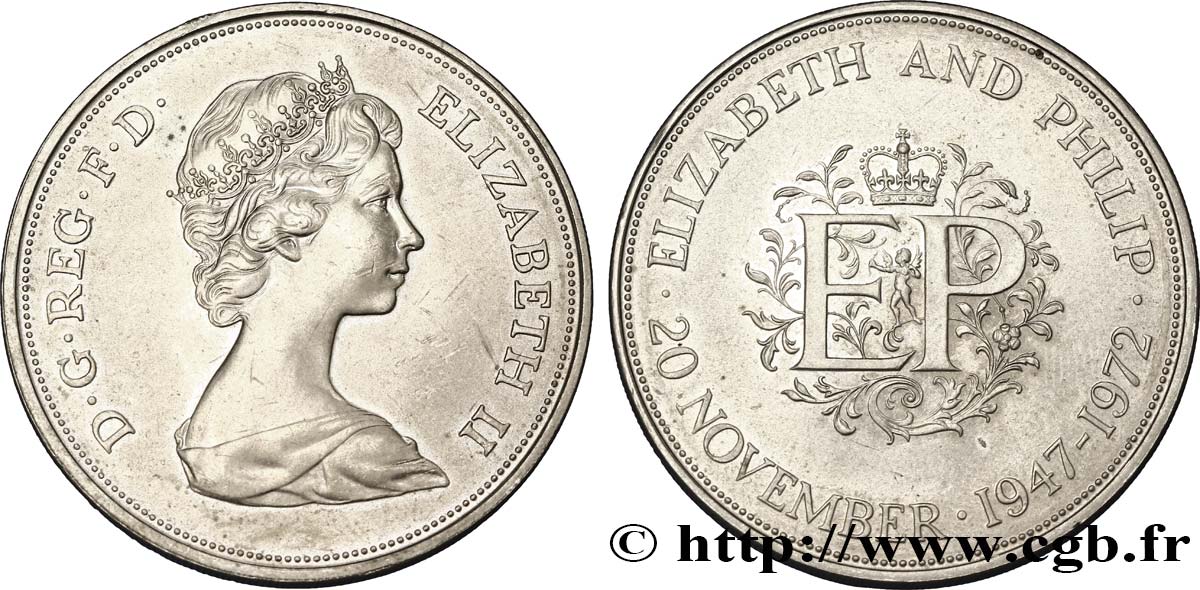 REINO UNIDO 25 New Pence (1 Crown) 25e anniversaire de mariage d’Elisabeth II 1972  EBC 