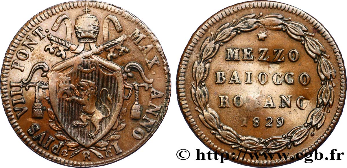 VATICAN AND PAPAL STATES Mezzo Baiocco 1829 Rome XF 