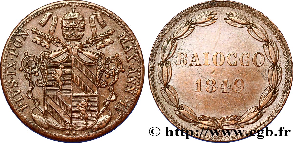 VATICAN AND PAPAL STATES 1 Baiocco 1849 Rome MS 