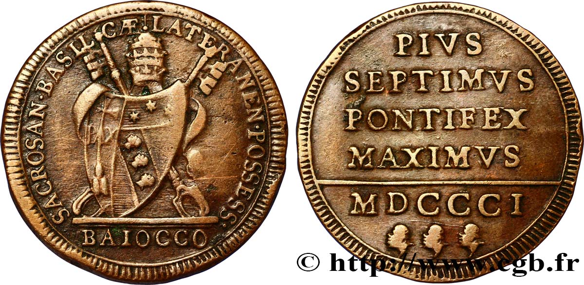 VATICAN AND PAPAL STATES 1 Baiocco 1801 Rome XF 