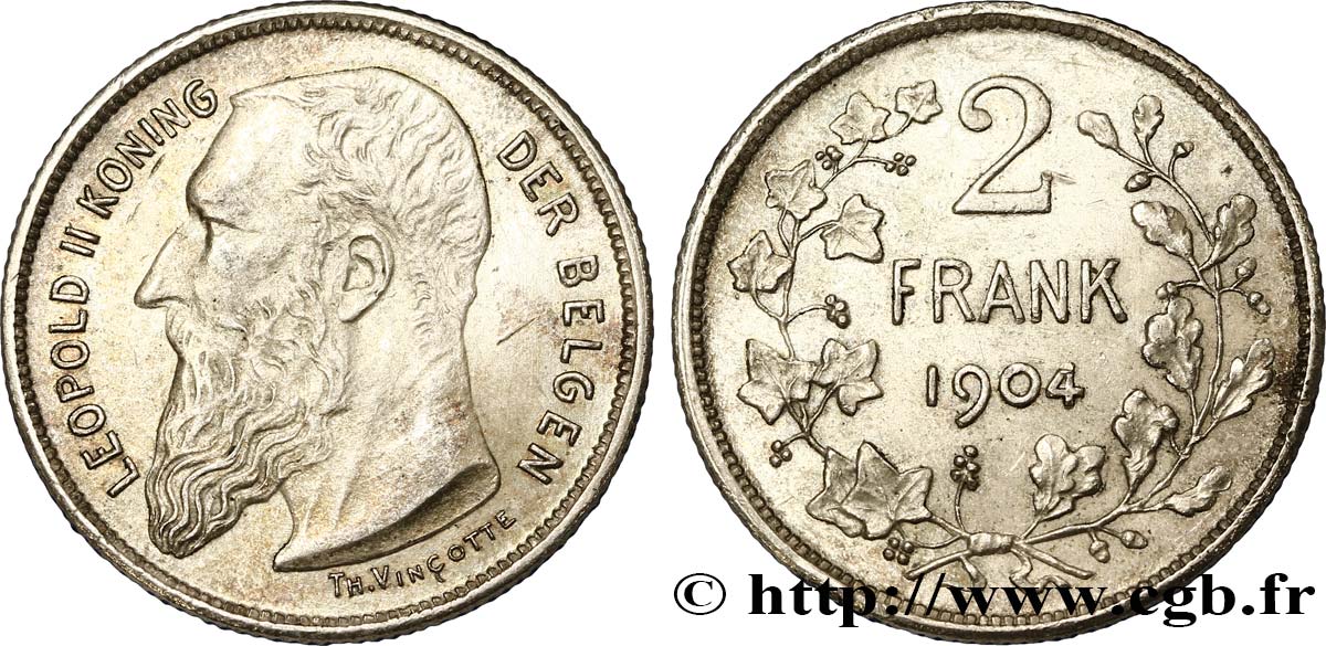 BELGIEN 2 Francs 1904  VZ 