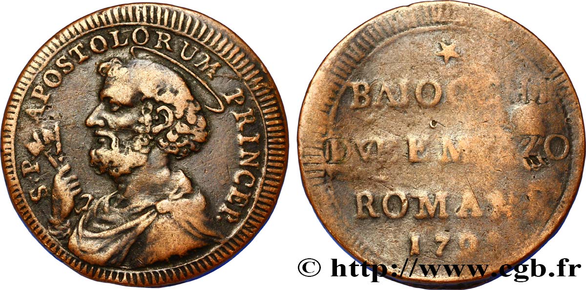 VATICAN AND PAPAL STATES 2 1/2 Baiocchi St Pierre 1797 Rome AU/VF 