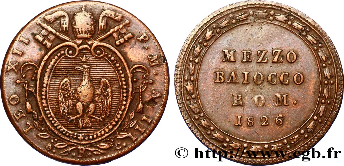 VATICAN AND PAPAL STATES Mezzo Baiocco 1826 Rome VF/XF 