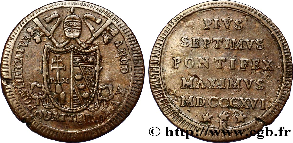 VATICAN AND PAPAL STATES Quattrino 1816 Rome XF 