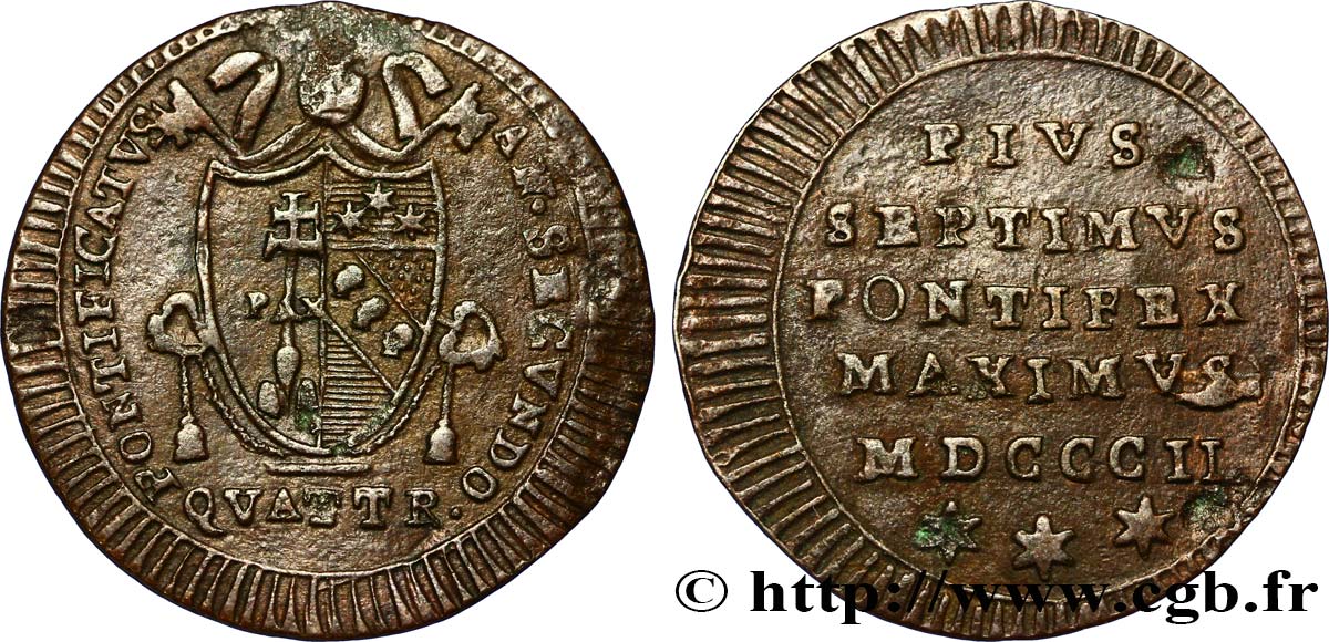 VATICAN AND PAPAL STATES Quattrino 1802 Rome XF 
