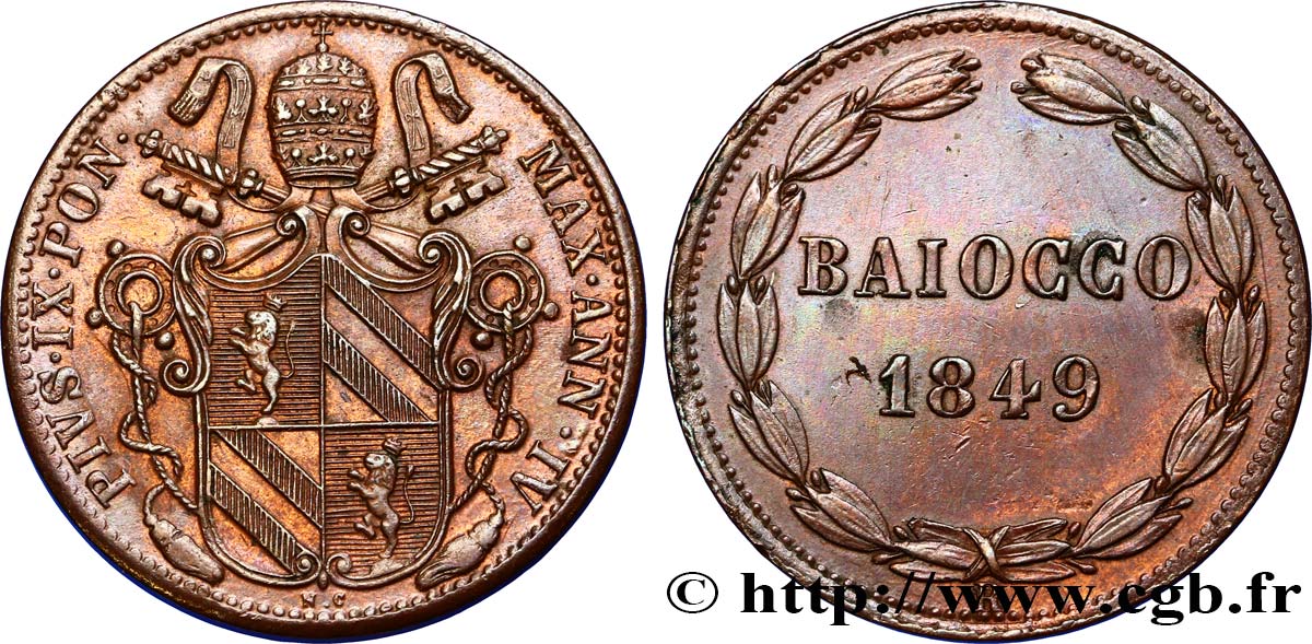 VATICAN AND PAPAL STATES Baiocco 1849 Rome AU 