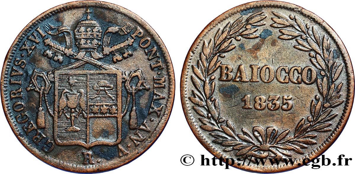 VATICAN AND PAPAL STATES Baiocco 1835 Rome XF 