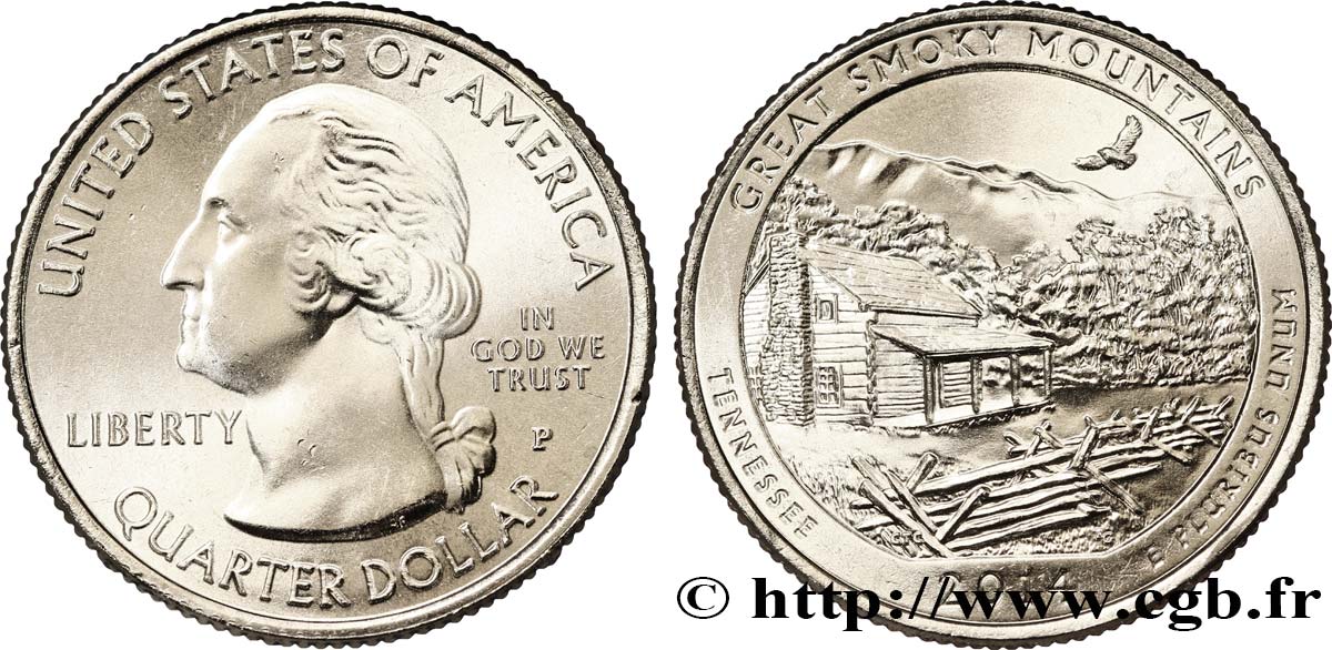UNITED STATES OF AMERICA 1/4 Dollar Parc national des Great Smoky Mountains - Tennessee 2014 Philadelphie MS 
