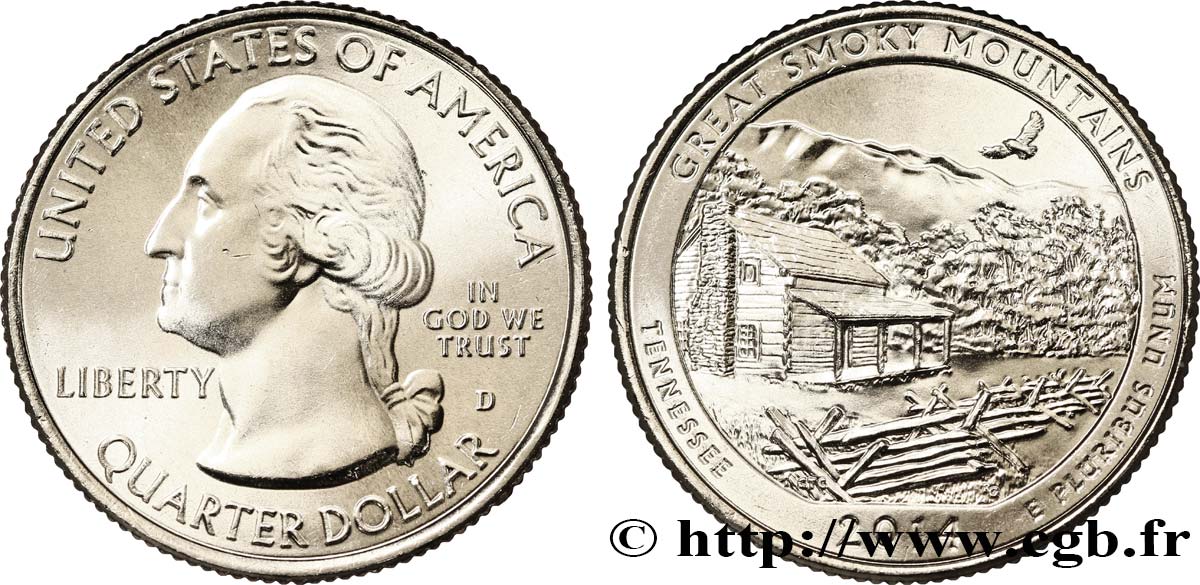 UNITED STATES OF AMERICA 1/4 Dollar Parc national des Great Smoky Mountains - Tennessee 2014 Denver MS 