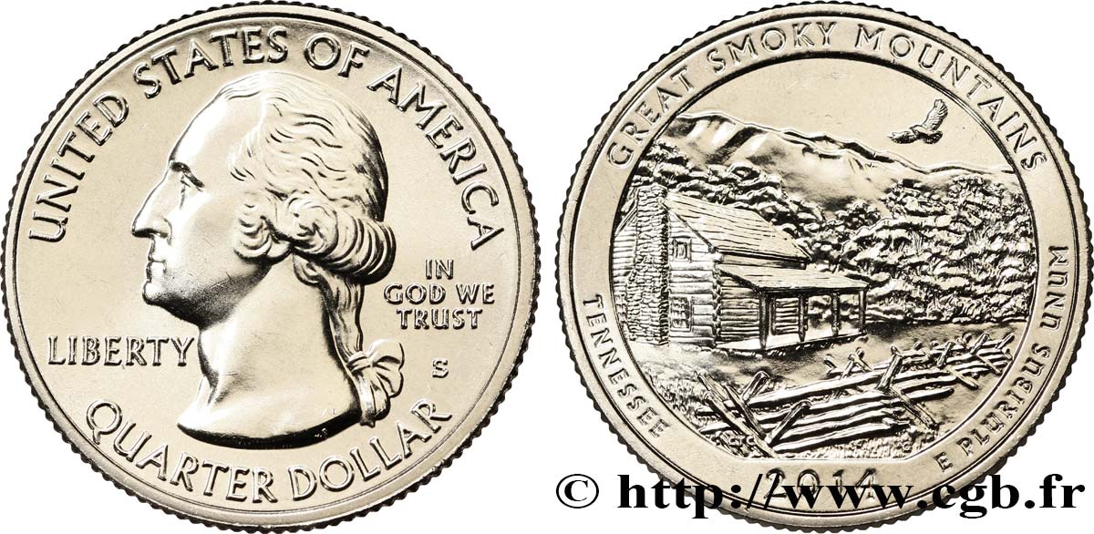 UNITED STATES OF AMERICA 1/4 Dollar Parc national des Great Smoky Mountains - Tennessee 2014 San Francisco MS 