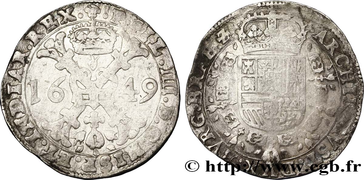 BELGIO - PAESI BASSI SPAGNOLI Patagon au nom de Philippe IV d’Espagne 1649 Bruxelles q.BB 