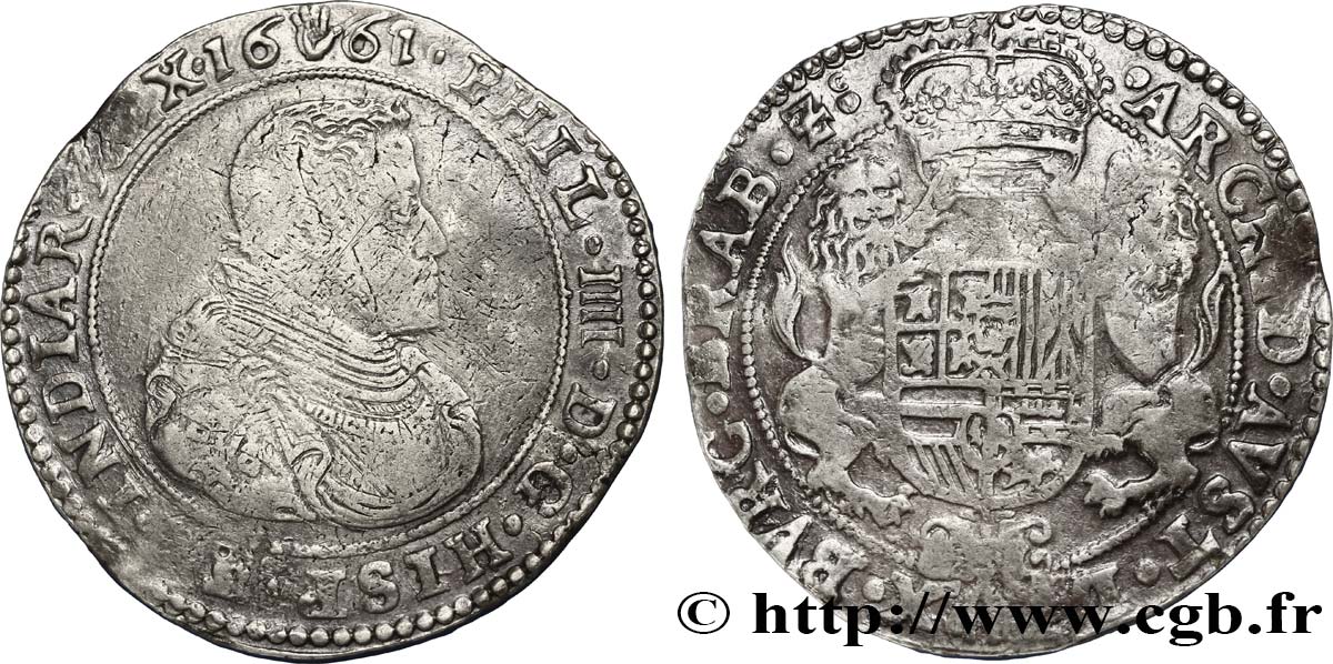 BÉLGICA - PAíSES BAJOS ESPAÑOLES Ducaton au nom de Philippe IV d’Espagne 1661 Anvers BC+ 