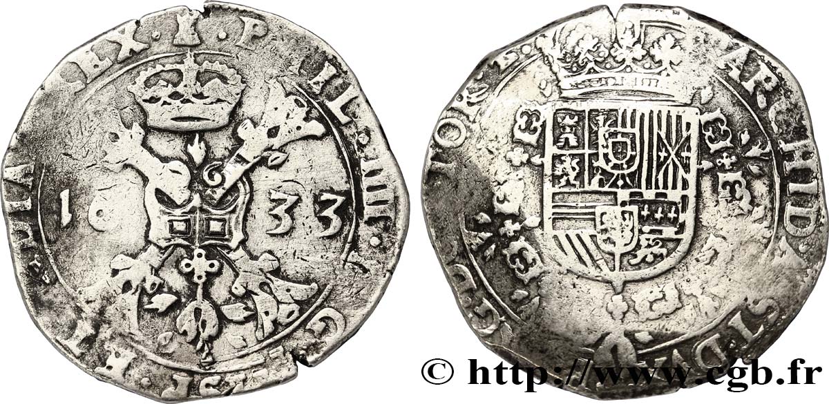 BELGIUM - SPANISH NETHERLANDS Patagon au nom de Philippe IV d’Espagne 1633 Tournai VF 