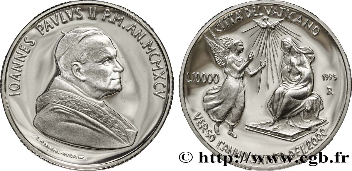 VATICAN AND PAPAL STATES 10000 Lire (Proof) Jean-Paul II / l’Annonciation 1995 Rome MS 