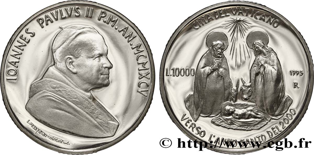 VATIKANSTAAT UND KIRCHENSTAAT 10000 Lire (Proof) Jean-Paul II / la Nativité 1995 Rome ST 