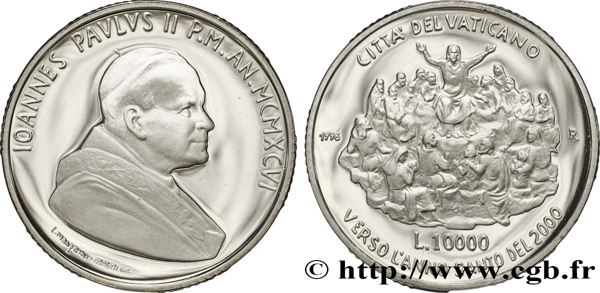 VATICANO E STATO PONTIFICIO 10000 Lire (Proof) Jean-Paul II / l’enseignement du Christ 1996 Rome FDC 
