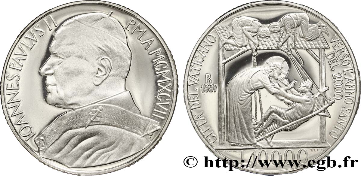 VATICAN AND PAPAL STATES 10000 Lire (Proof) Jean-Paul II / la guérison du paralytique 1997 Rome MS 