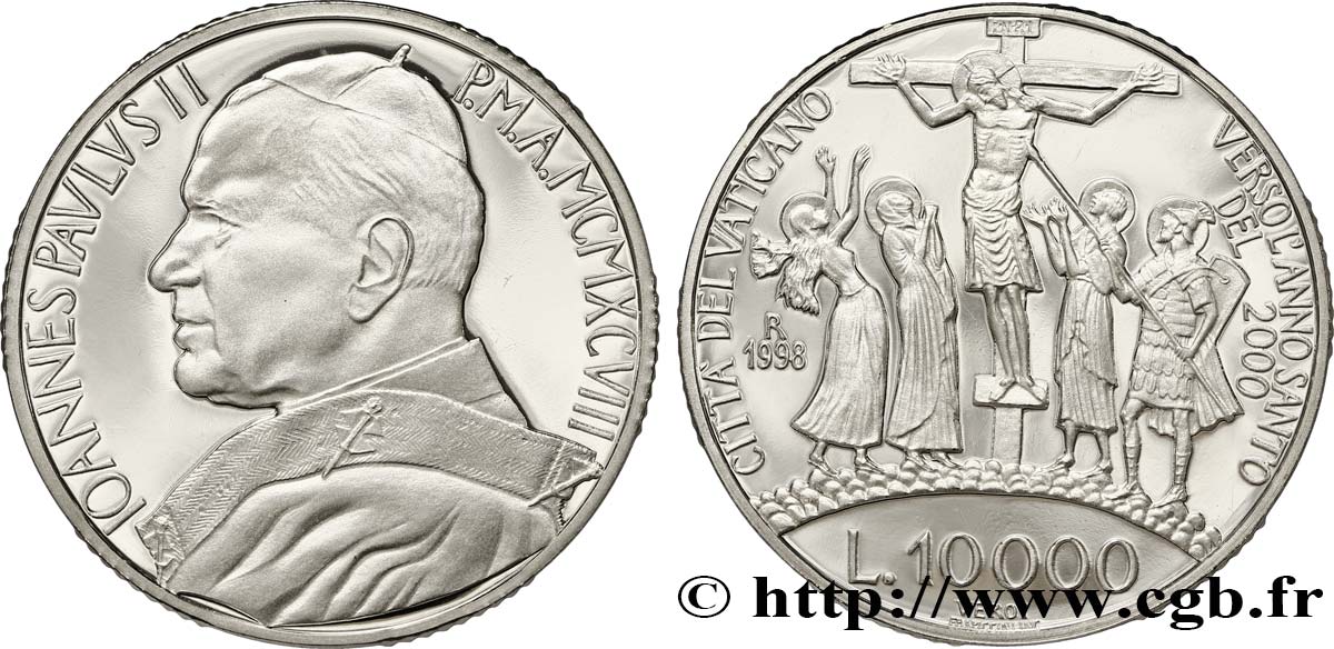 VATICAN AND PAPAL STATES 10000 Lire (Proof) Jean-Paul II / la crucifixion 1998 Rome MS 