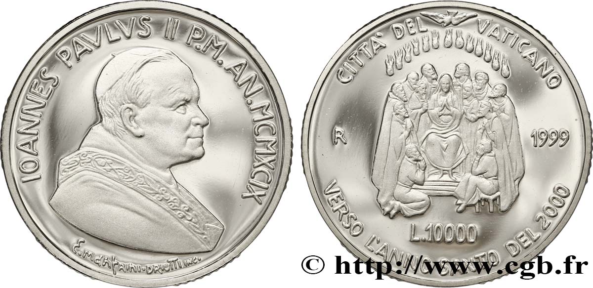 VATICANO E STATO PONTIFICIO 10000 Lire (Proof) Jean-Paul II / la Pentecôte 1999 Rome FDC 